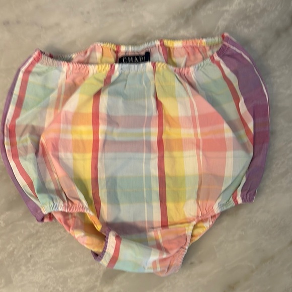 Chaps Blue and Pink Pleated Sundress with Flutter Sleeves - Picture 3 of 3